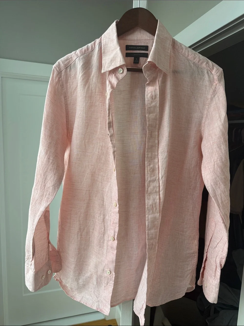 Banana Republic Light Pink Linen Button-Down Shirt - Men's